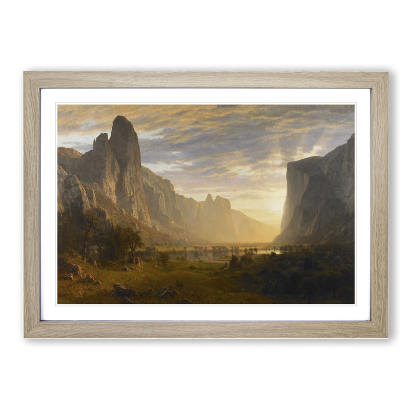 Looking Down on Yosemite Valley by Albert Bierstadt - Picture Frame Painting, Oak Framed, 48cm H x 65cm W x 2cm D
