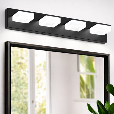 25.6 Inch Dimmable 4-Light Matte Black Vanity Light With 360° Rotatable Acrylic Heads, For Bathroom And Bedroom Vanity Lighting