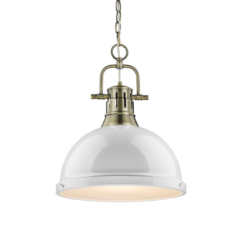 Luminaire suspendu en forme de dôme 1 lumière Alethia, Blanc, Laiton vieilli