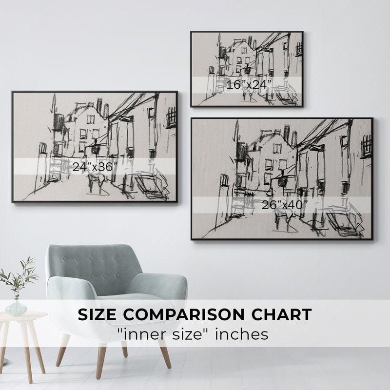 Toile tendue encadrée rétro avec croquis rétro, 25" H x 37" W x 2" D, Toile avec cadre flottant noir