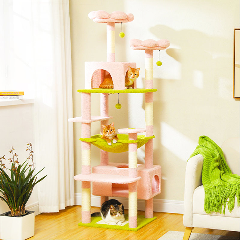 Arbre à chat en peluche 72 po, H 72 po x l 16,9 po x L 20,9 po, Rose
