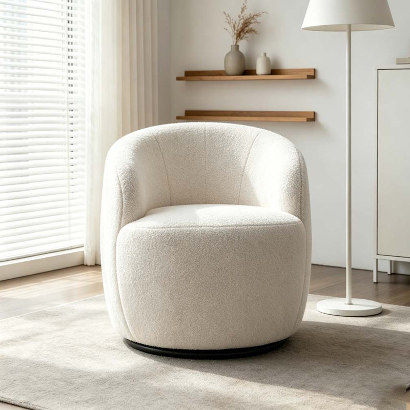 Fauteuil demi-tonneau avec fauteuil Teddy, Ivoire blanc