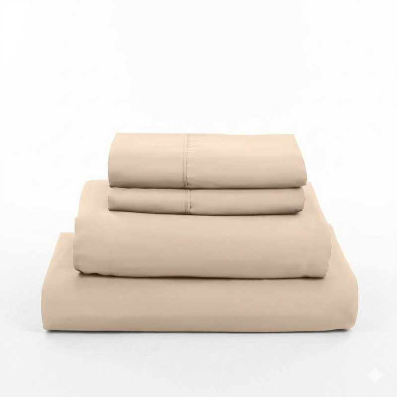 Toccoleggero Premium 100% Cotton Bed Sheet Set, Beige, Queen Sheet Set with 4 Pillowcases