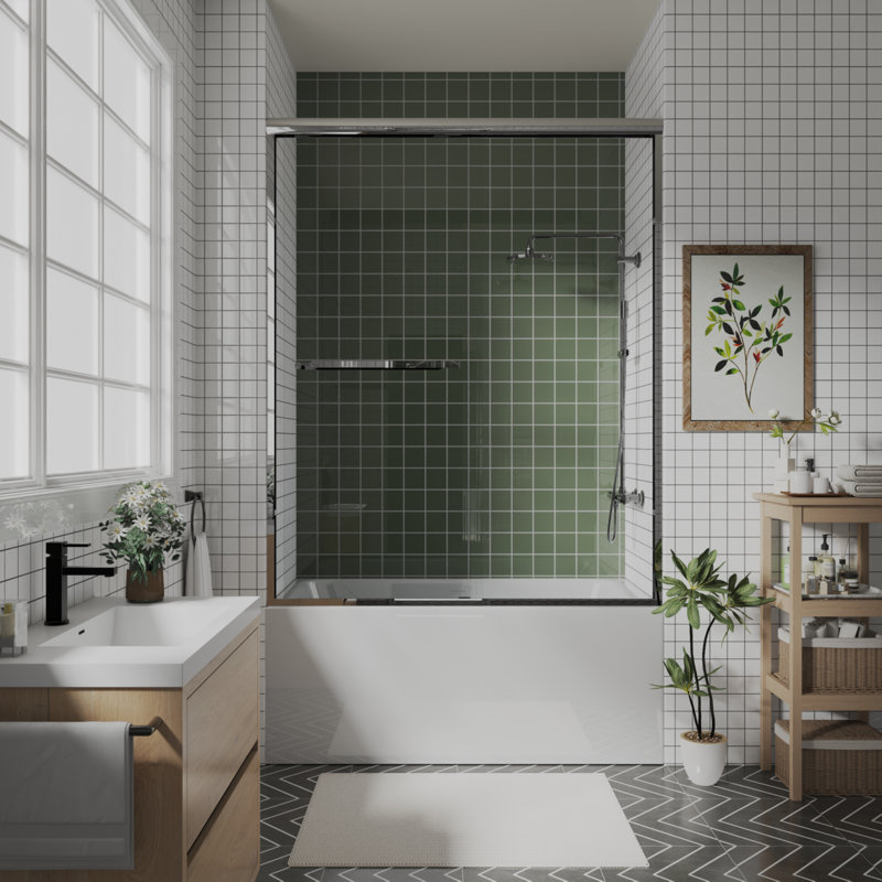 56 In.-60 In. W X 58 In. H Sliding Framed Tub Door With Clear Glass, Chrome