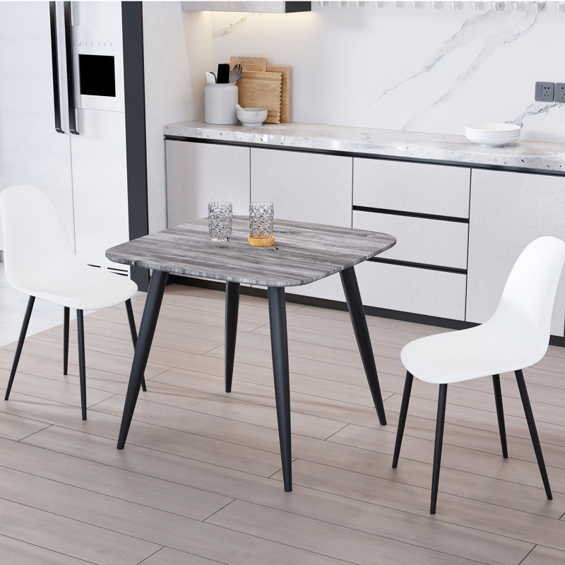 Aspen 3-Piece Dining Set - Compact Square Table & 2 Curved Plastic Chairs, Gray, White