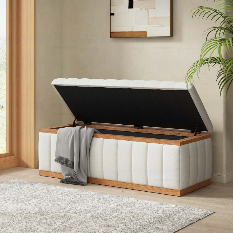Beige Performance Fabric Storage Bench with Ample Space and Sturdy Construction for Versatile Home Use