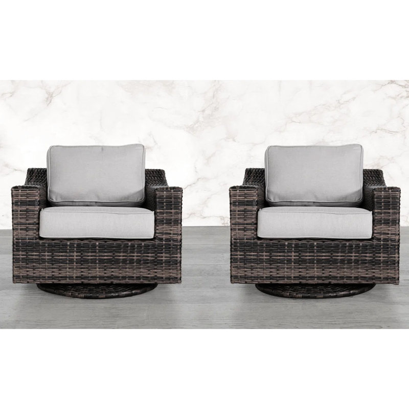 Chaise pivotante d'extérieur avec coussins - Détente instantanée, mouvement à 360 ° et osier, housses de coussin lavables à la machine, mousse haute de 5 po d'épaisseur, décoloration, capacité de poids élevée Patio confortable Non