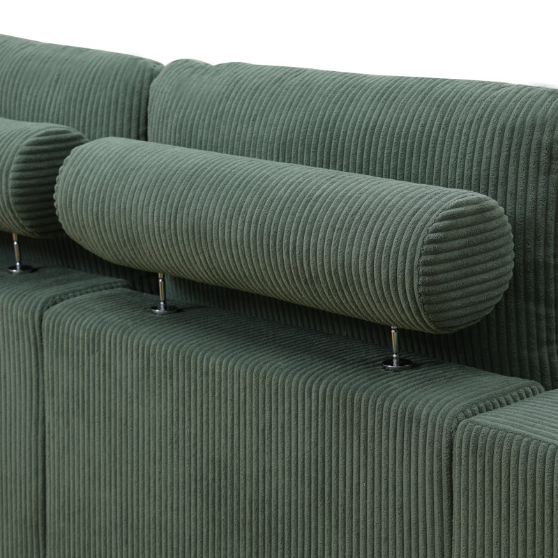 Sydnea 6-Piece 123" Wide Premium Corduroy Reversible Living Room Modular Sectional Sofa with Ottoman, Green Corduroy