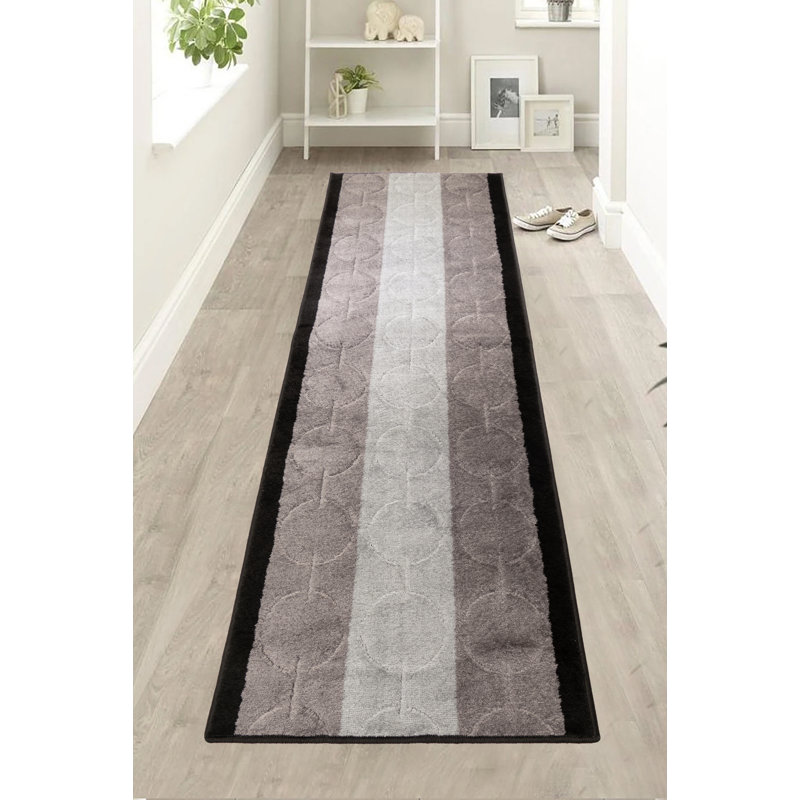 Tapis antidérapants à motif géométrique à cercles géométriques gris, Tapis de couloir 2 pi 2 po x 50 pi