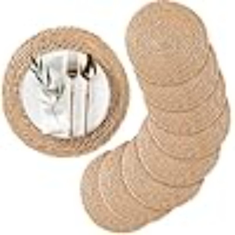Ensemble de napperons ronds tissés de 10, napperons en jacinthe d'eau naturelle, napperons en rotin 12 pouces