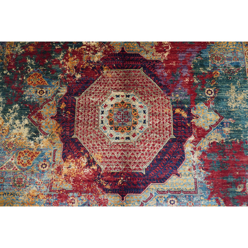 Hand-Knotted High-Quality Red and Blue Area Rug