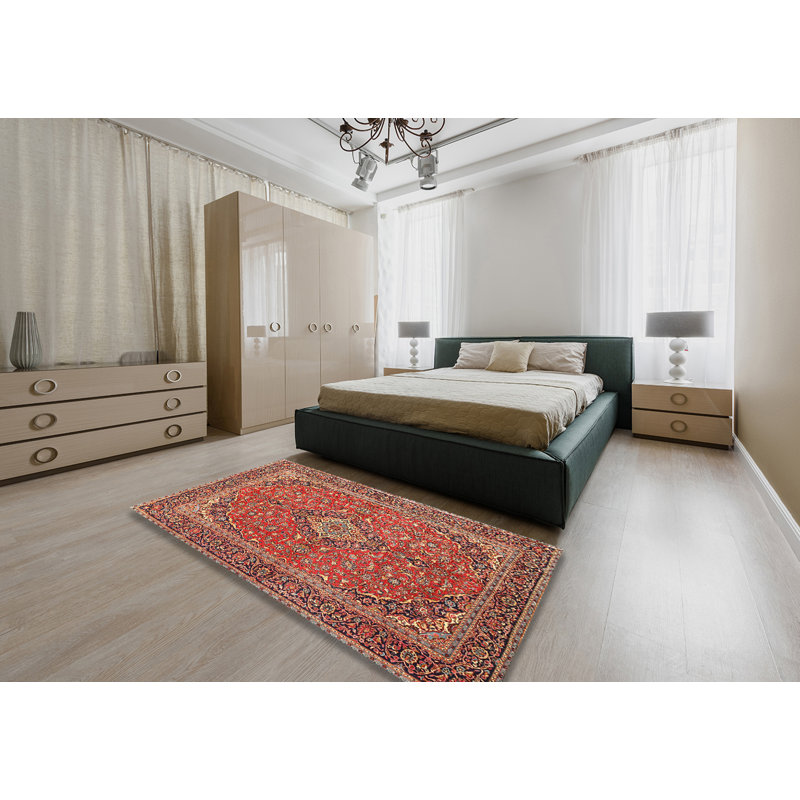 Tapis rouge/beige/noir traditionnel ooper, Rectangle 5 pi x 7 pi