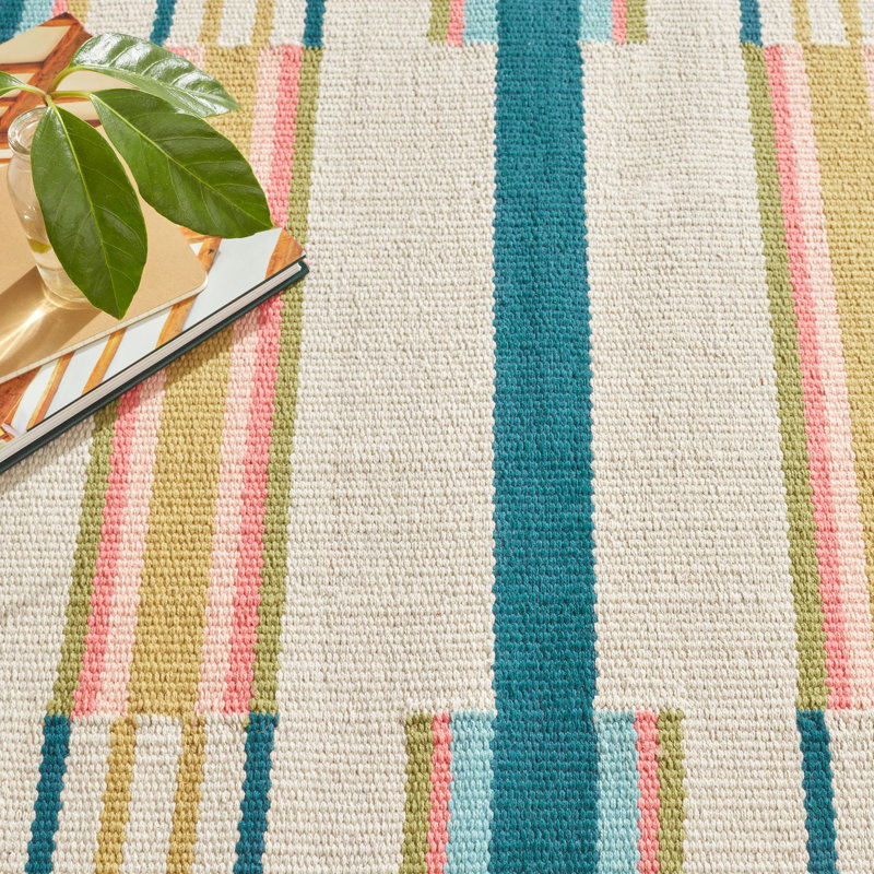 Handwoven Blue and Beige Cotton Striped Rug 2' x 3'