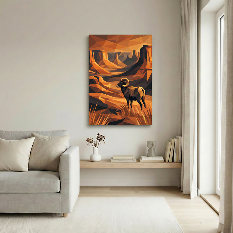 «Low Poly Bighorn Sheep in Desert Canyon», art mural sur toile, H 36 po x l 24 po