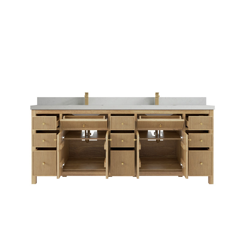 Ensemble de meuble-lavabo double 84 po, Blanc, Quartz de Carrare