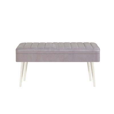 Modern Scandinavian Bench, White & Grey, 43.3 x 18.1 x 18.1 inches | 100% Melamine Coated Particle Board, Thickness: 0.7 inches | Sturdy PVC Legs, Stylish & Functional for Entryway, Living Room, or Bedroom