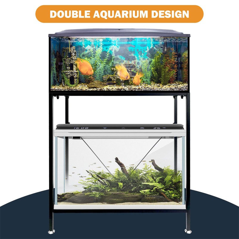 Black Metal 10 Gallon Aquarium Stand with Storage Shelf