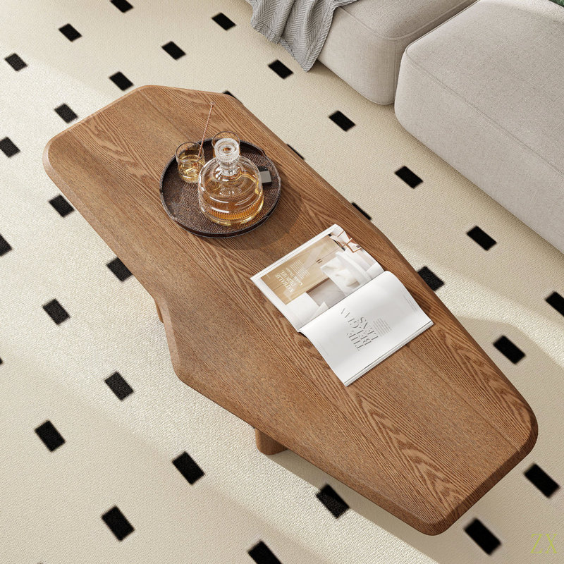 47.2 Inches Free Form Rustic Ash Wood Veneer Coffee Table For Small Living Room