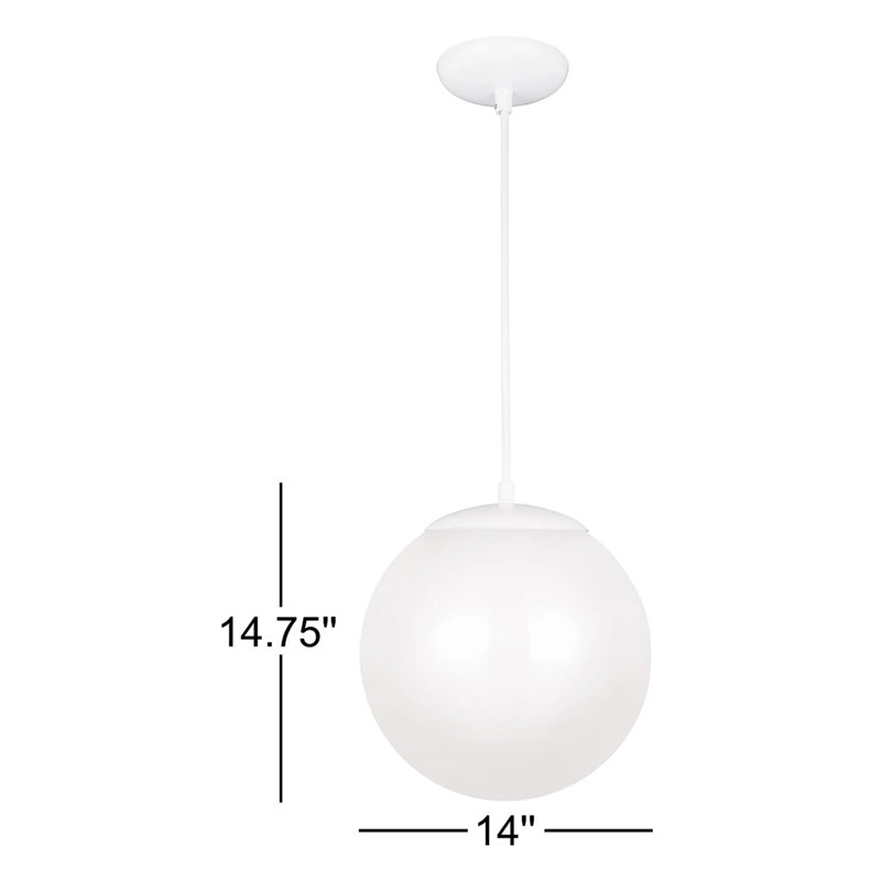 Luminaire suspendu sphérique à 1 lumière à DEL Meri, Blanc, H 14,75 po x l 14 po x P 14 po, DEL intégrées