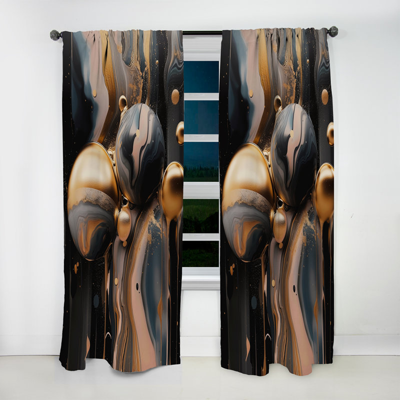 Miel - Voyage noir à travers le marbre II - Rideau moderne - Velours obscurcissant - 1 panneau, L 52 po x L 120 po
