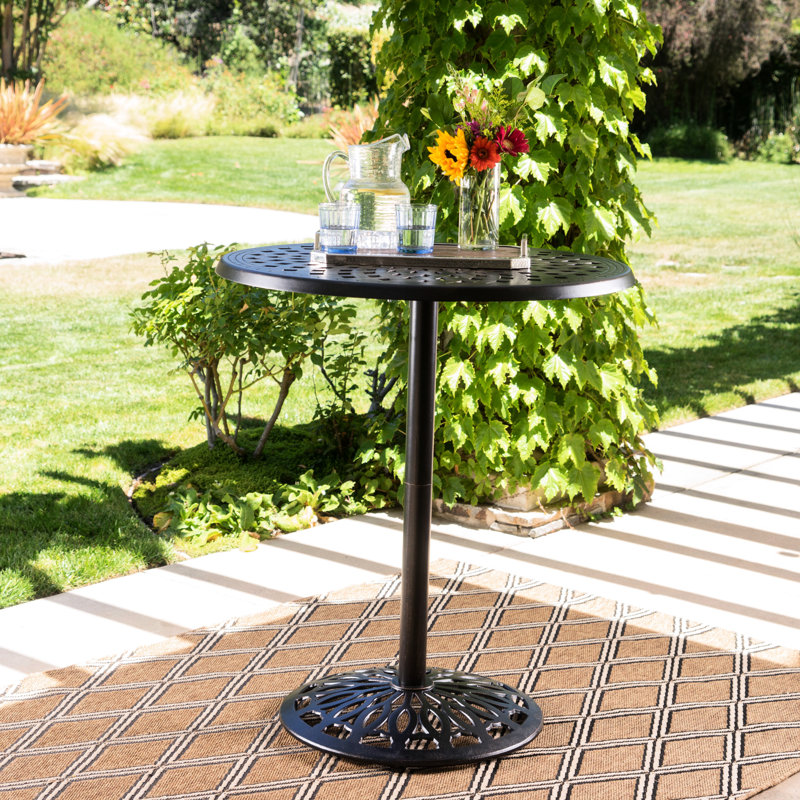 Table d'extérieur en aluminium moulé cuivré de 89 cm (35 pouces) - Stable et artistique, finition cuivre, ornée de délicates décorations en filigrane.