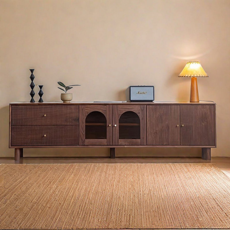 Meuble télé rétro en bois de noyer noir, 70.9"