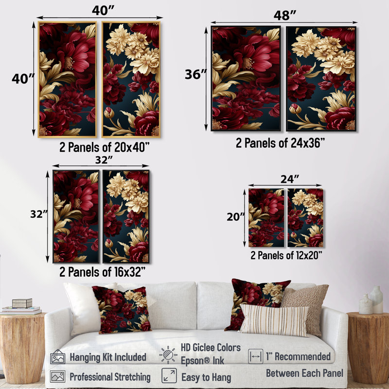 Victorian Renaissance Revival Victorian Pattern  - Cottage, Traditional Wall Decor 2-Pieces, Framed Print without Mat, Black