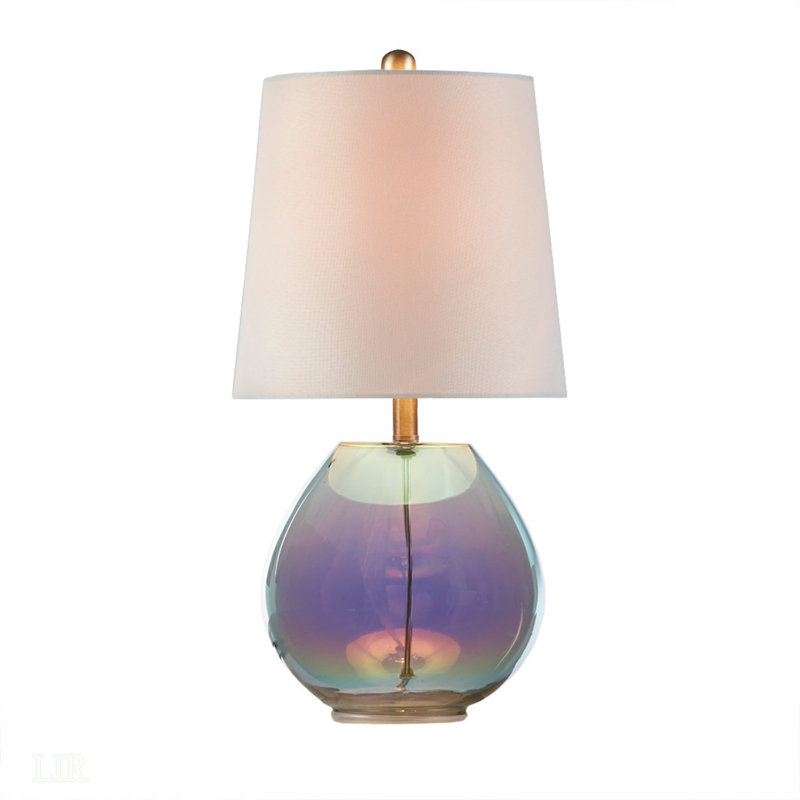 1 lampe de table: 10 po de diamètre x H 19,5 po, lampe de table en verre irisé Ranier, lampe de table