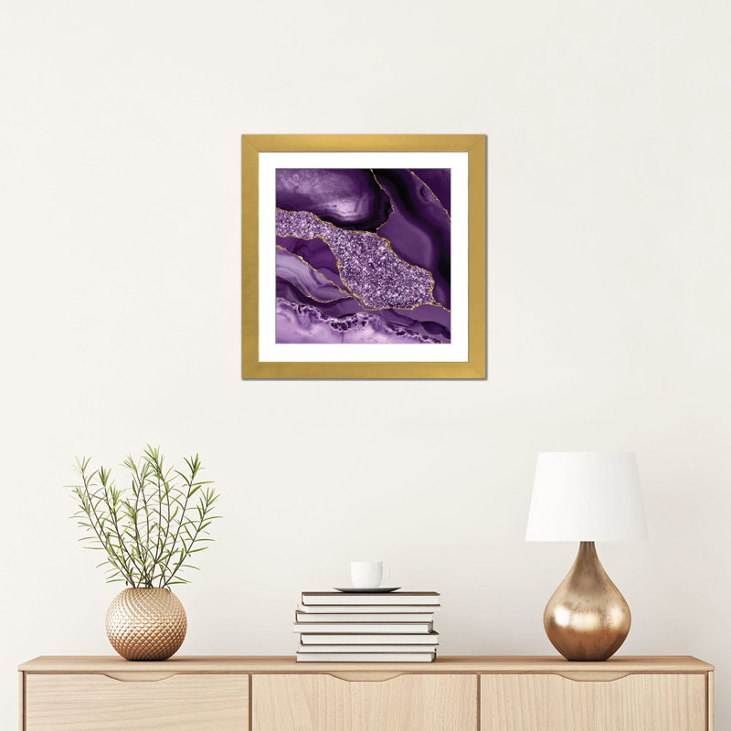Agate Glitter Ocean Texture III, 16" H x 16" W x 1" D, White, Gold Open Corner Framed Paper