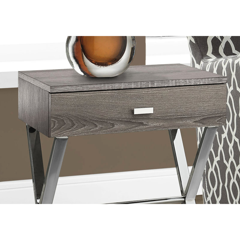 Élégante table de bout avec tiroir - Stratifié taupe foncé et métal pour l'espace de bureau, salon élégant avec rangement dans la chambre à coucher, coin-détente