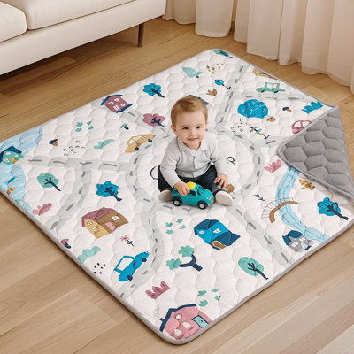 Tapis de parc, tapis de jeu rembourré 50 po x 50 po / 71 po x 79 po pour bébé, tout-petit, pliable et lavable à la machine