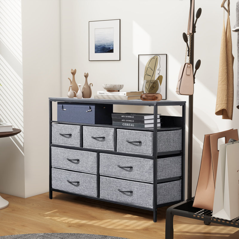 Commode avec 7 tiroirs en tissu, grande commode pour la chambre à coucher, grande commode en tissu pour le salon