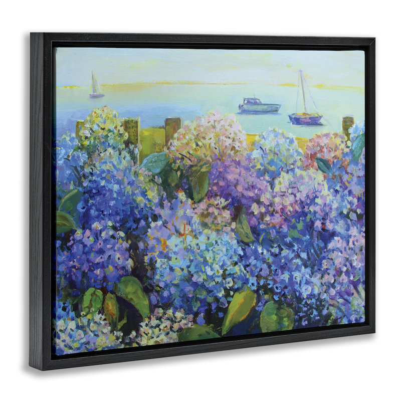 «Hydrangea by the Sea», art mural encadré par Catherine Elliot, Cadre flottant noir de jais, H 17 po x l 21 po