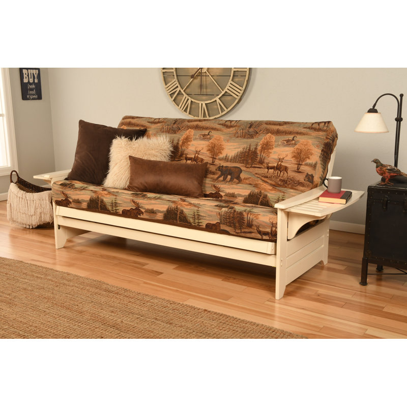 Johnte 82'' Wide Full Futon And Mattress, Antique White, Canadian Microsuede, Premium Pocket Coil