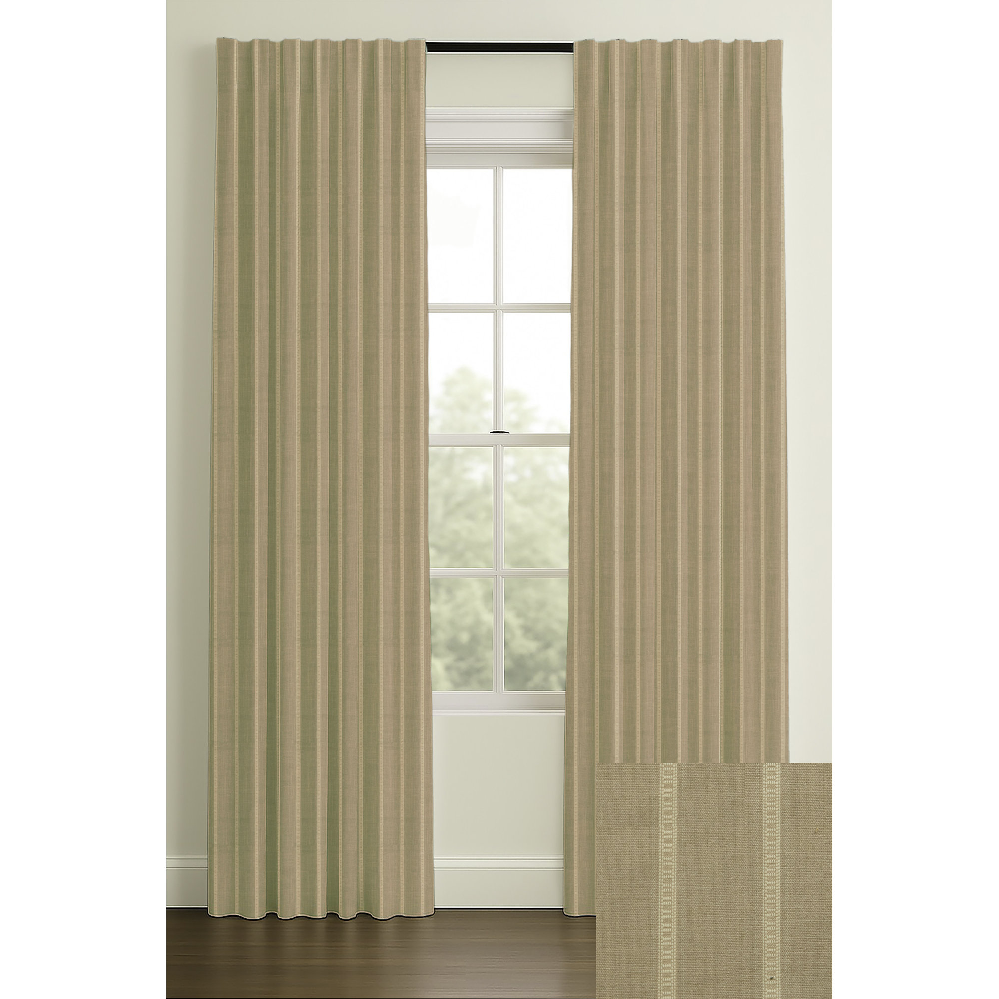 Rod Pocket/Back Tab Double Lining Modern Jacquard Stripe, 50" W x 120" L, Pebble