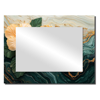 Hibiscus Flowers Field On A Emerald Stone I - Floral Wall Mirror Art - Printed On Metal