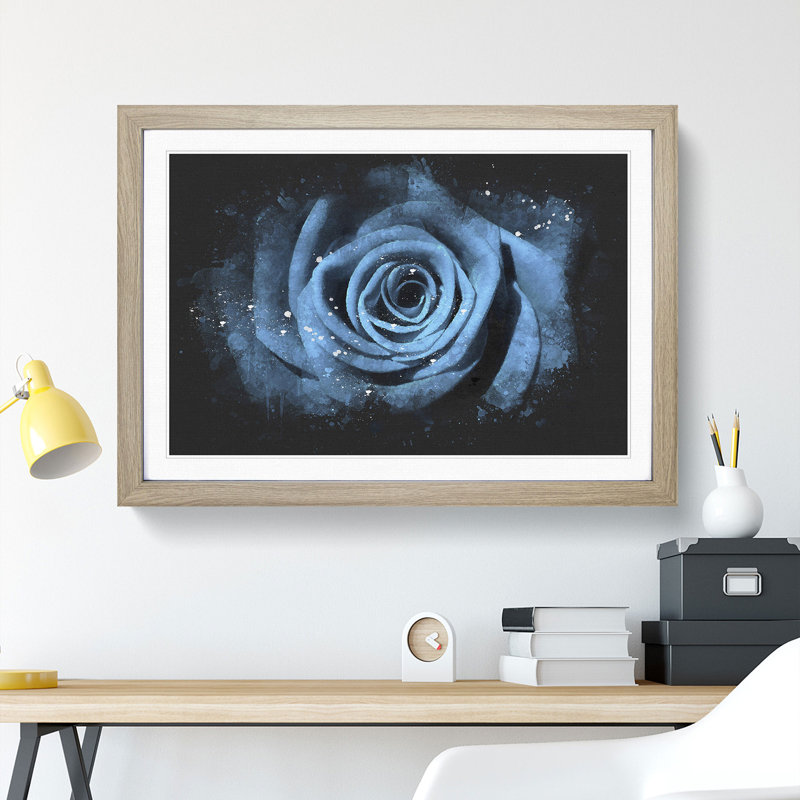 Pretty Blue Rose - Picture Frame Graphic Art Print, Oak Framed, 24cm H x 33cm W x 2cm D