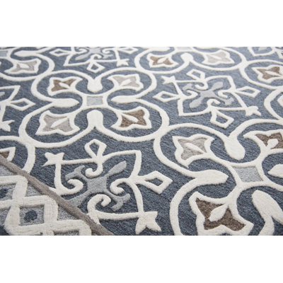 Tapis bleu / gris en laine touffeté à la main à motif géométrique Claudelle
