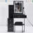29.2" Small Size Left Bedside Cabinet Vanity Table + Cushioned Stool, 2 AC+2 USB Power Station, Hair Dryer Bracket, Extra Large Touch Control Sliding LED Mirror, Tri-Color Switching, Brightness Adjust-1003130868