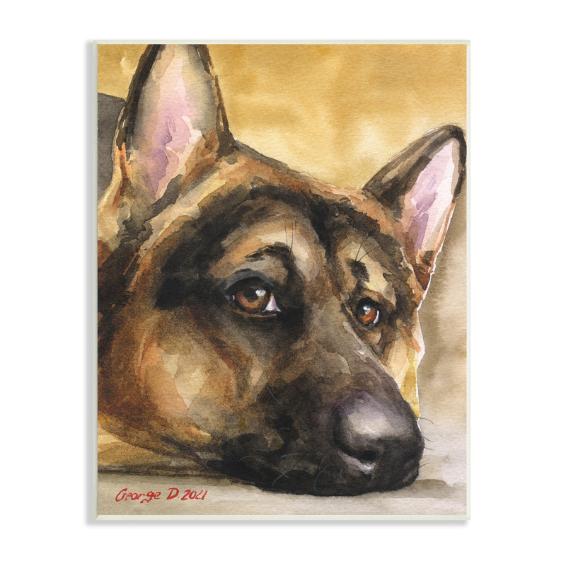 Reproduction d'art sur plaque par un chien berger allemand sympathique, H 19 po x l 13 po x P 0,5 po