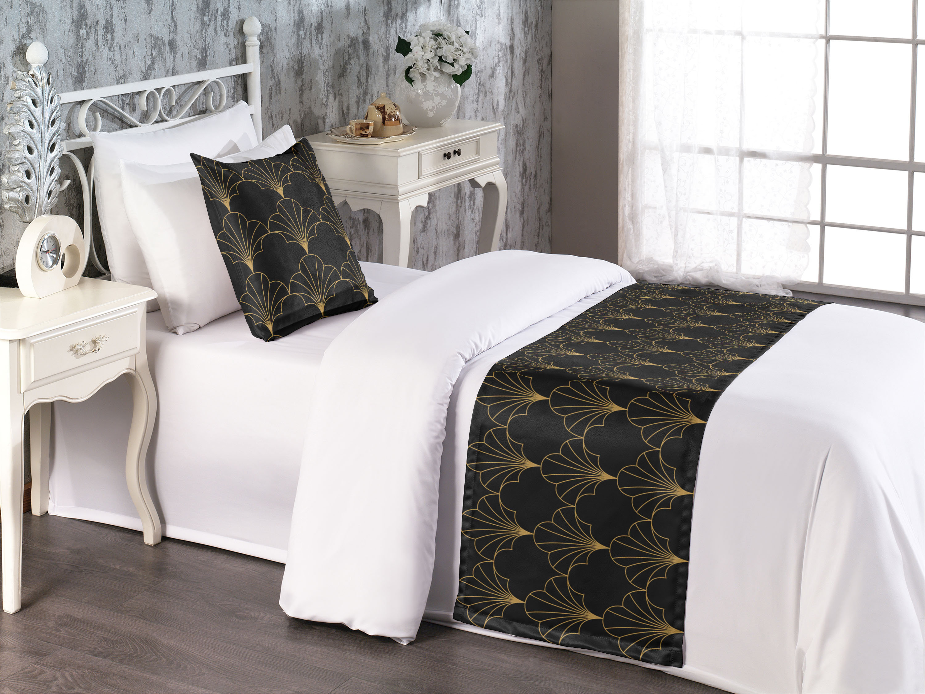 Chemin De Lit Jacquard Avec 2 Housses De Coussin Assorties - 45 X 210 Cm (beige) - Décor Et Protection Pour Lit Double/queen