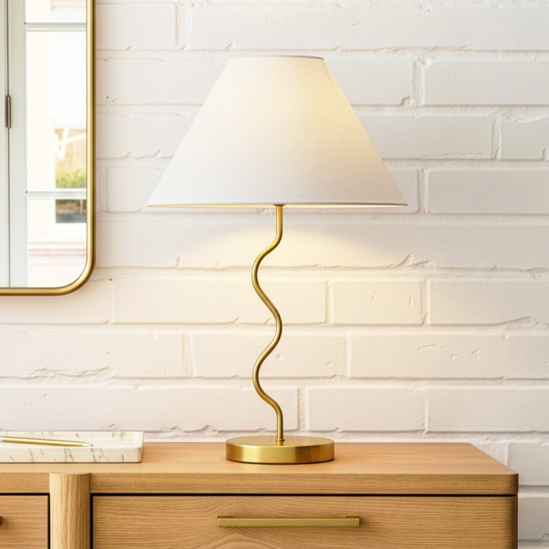 Lampe de table DEL 22 po Squiggle avec base torsadée et abat-jour ivoire Empire, Or