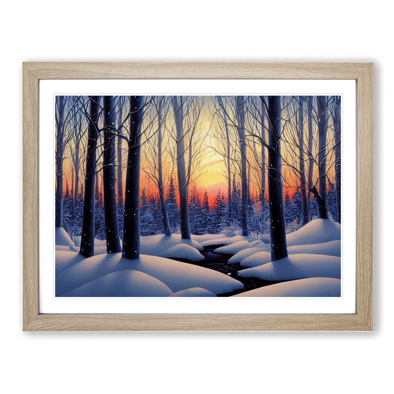 A Winter Forest Sunset - Framed Print, 46cm H x 64cm W x 2cm D, Oak