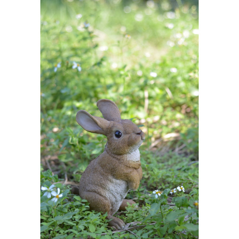 Adorable Brown and White Polyresin Standing Rabbit Statue