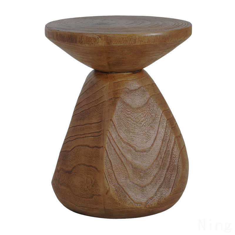 Waterdrop-Shaped Wood-Grain Side Table, Indoor/Outdoor Accent Table