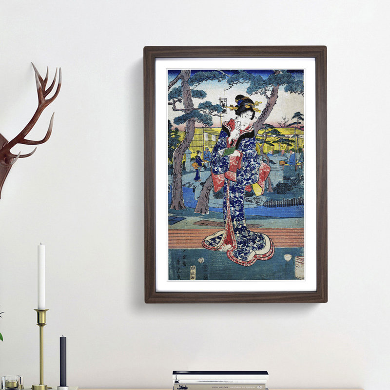 Young Girl at a Tea-House by Utagawa Hiroshige - Picture Frame Art Print, 36cm H x 27cm W x 2cm D, Walnut Framed