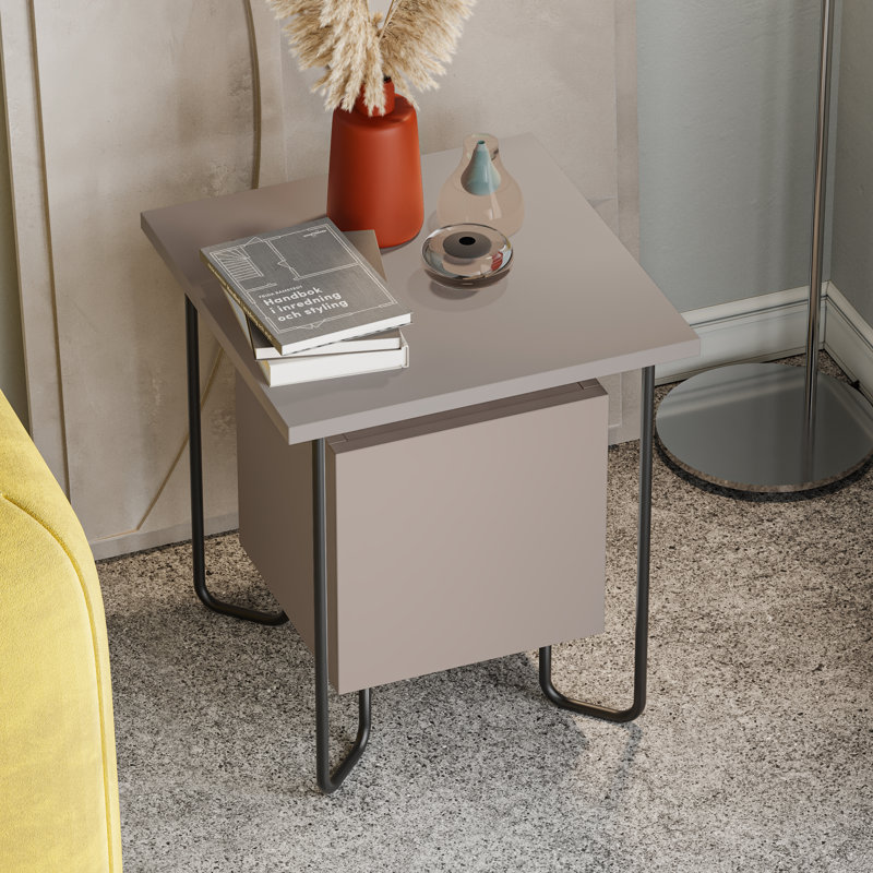 Chapman Bedside Table Versatile Nightstand with U-Shaped Metal Legs, Light Mocha