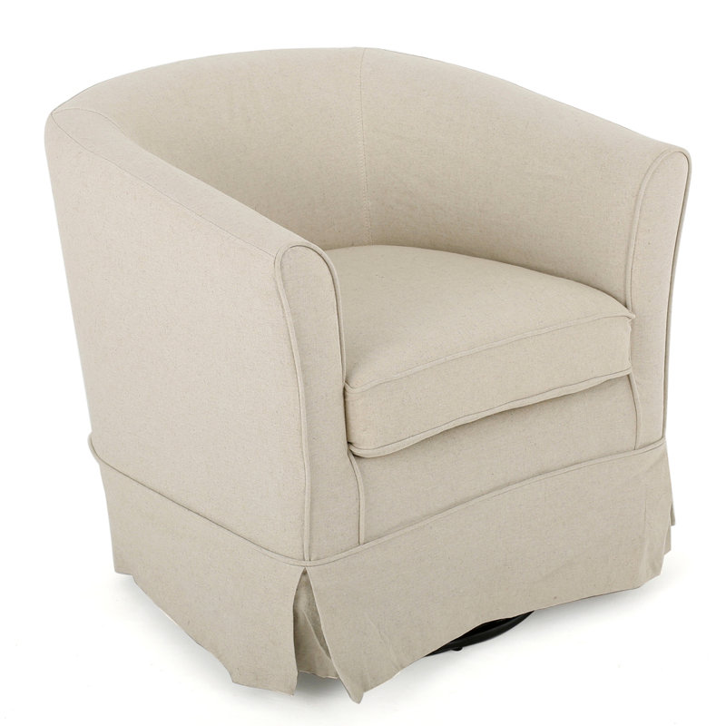 Aajaylah Upholstered Swivel Barrel Chair, Natural Polyester