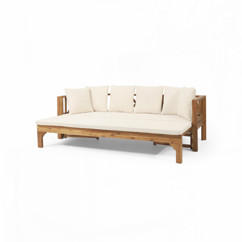 Outdoor Extendable Acacia Wood 3 Seater Sofa, Beige, Teak