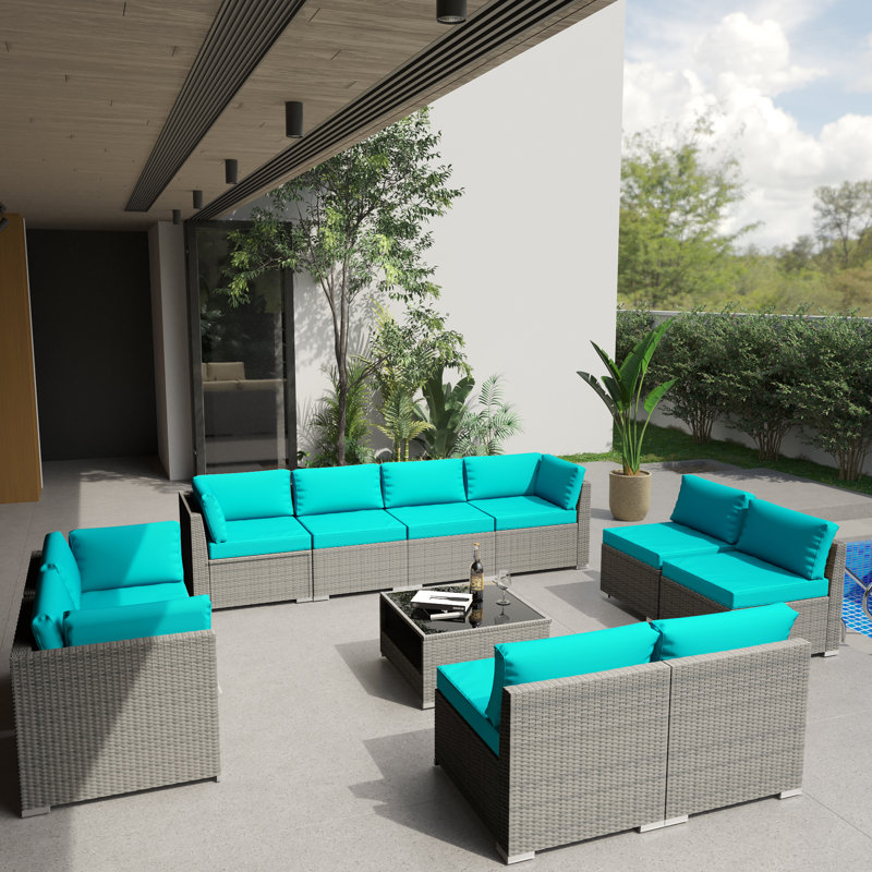 Ensemble de conversation avec canapé 11 pièces Jillien, Bleu ciel